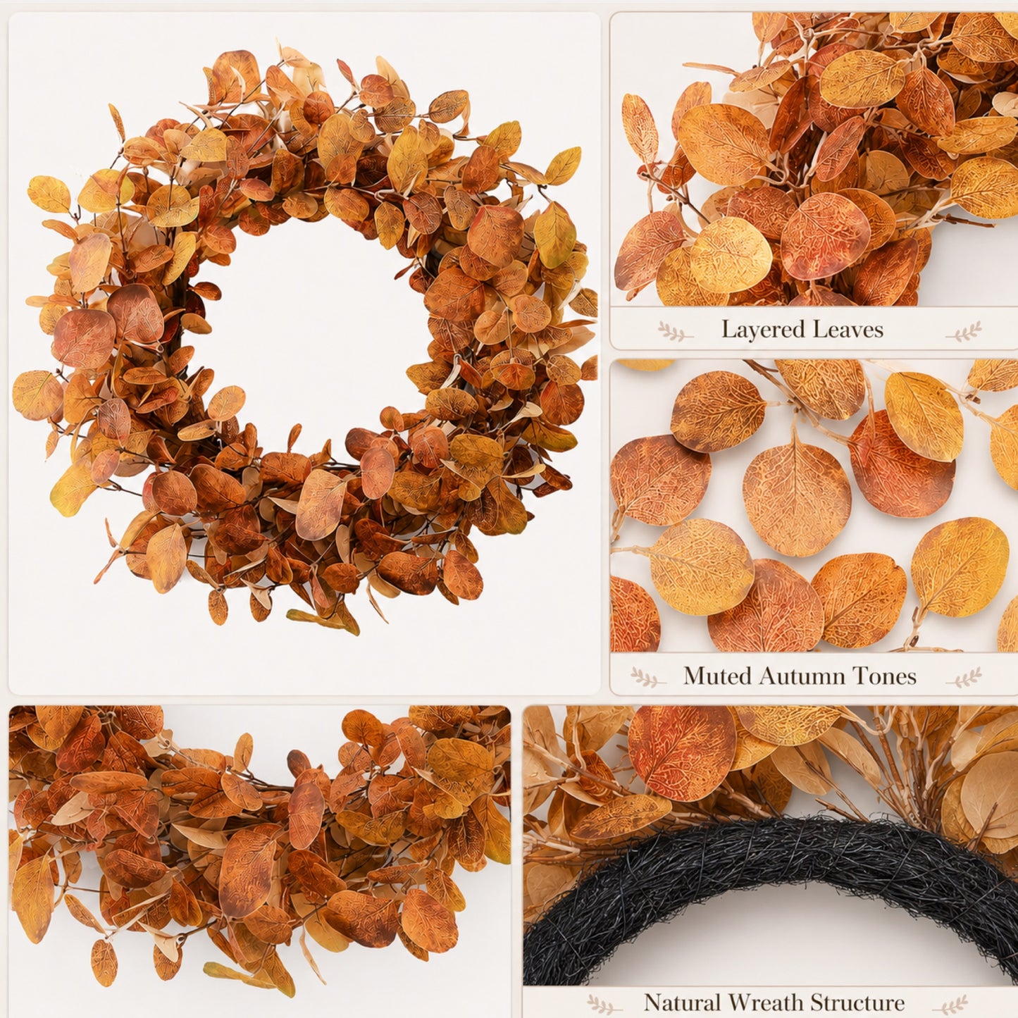 Artificial Autumn Eucalyptus Wreath features