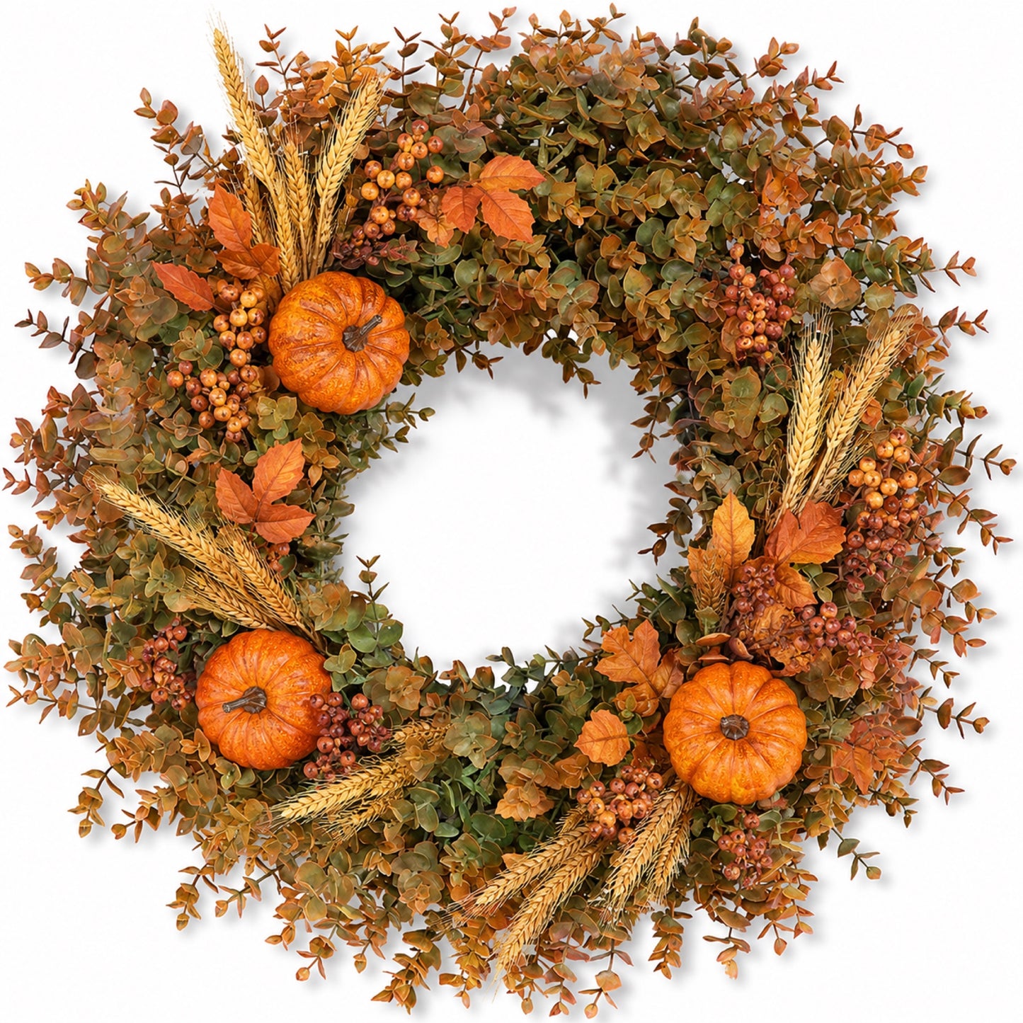 Artificial Pumpkin & Wheat Fall Wreath product