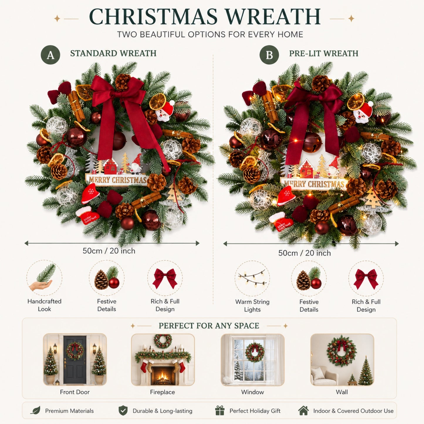 Artificial Burgundy Bell Cinnamon Christmas Wreath — view 4