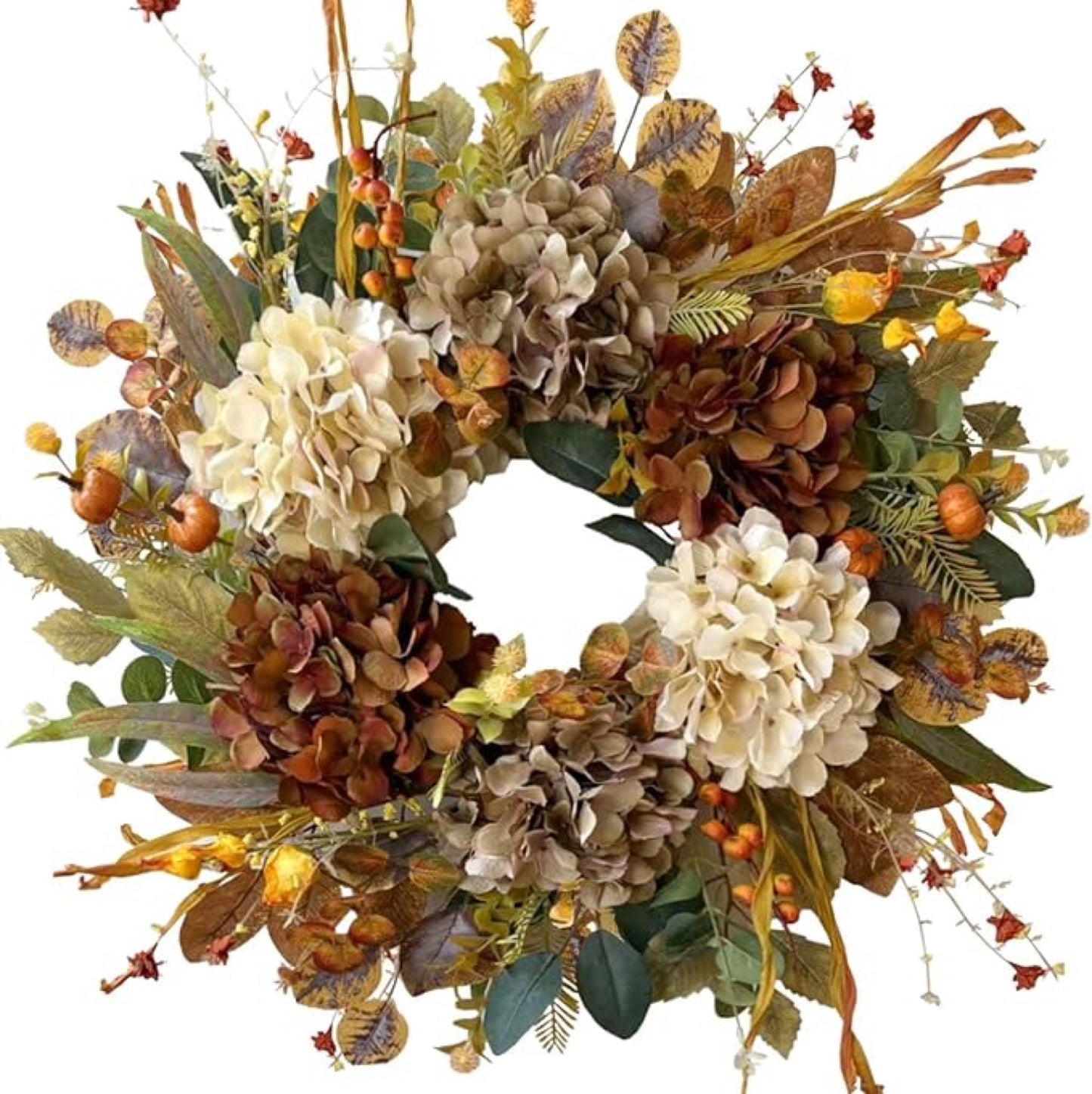 Artificial White Hydrangea Fall Wreath product