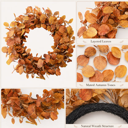 Artificial Autumn Eucalyptus Wreath features