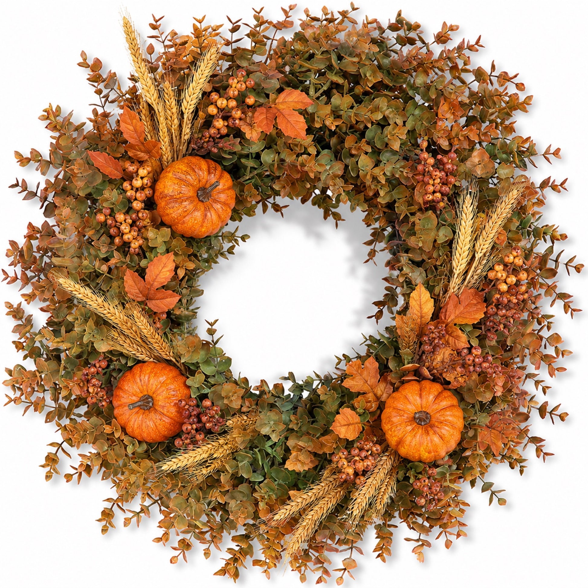 Artificial Pumpkin & Wheat Fall Wreath product