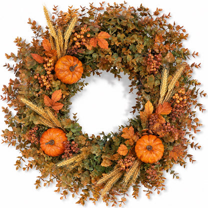 Artificial Pumpkin & Wheat Fall Wreath product