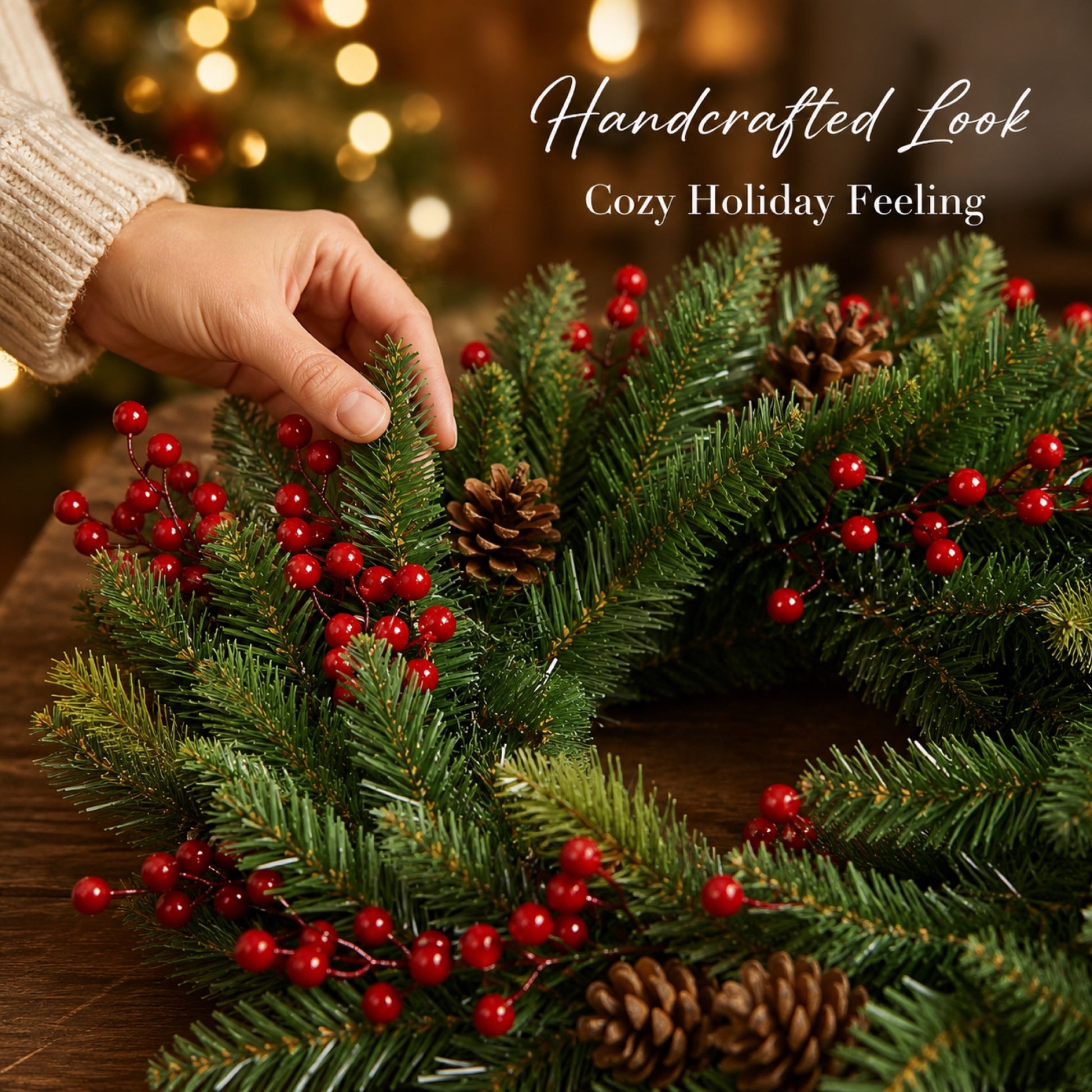 Artificial Pinecone & Berry Christmas Wreath features