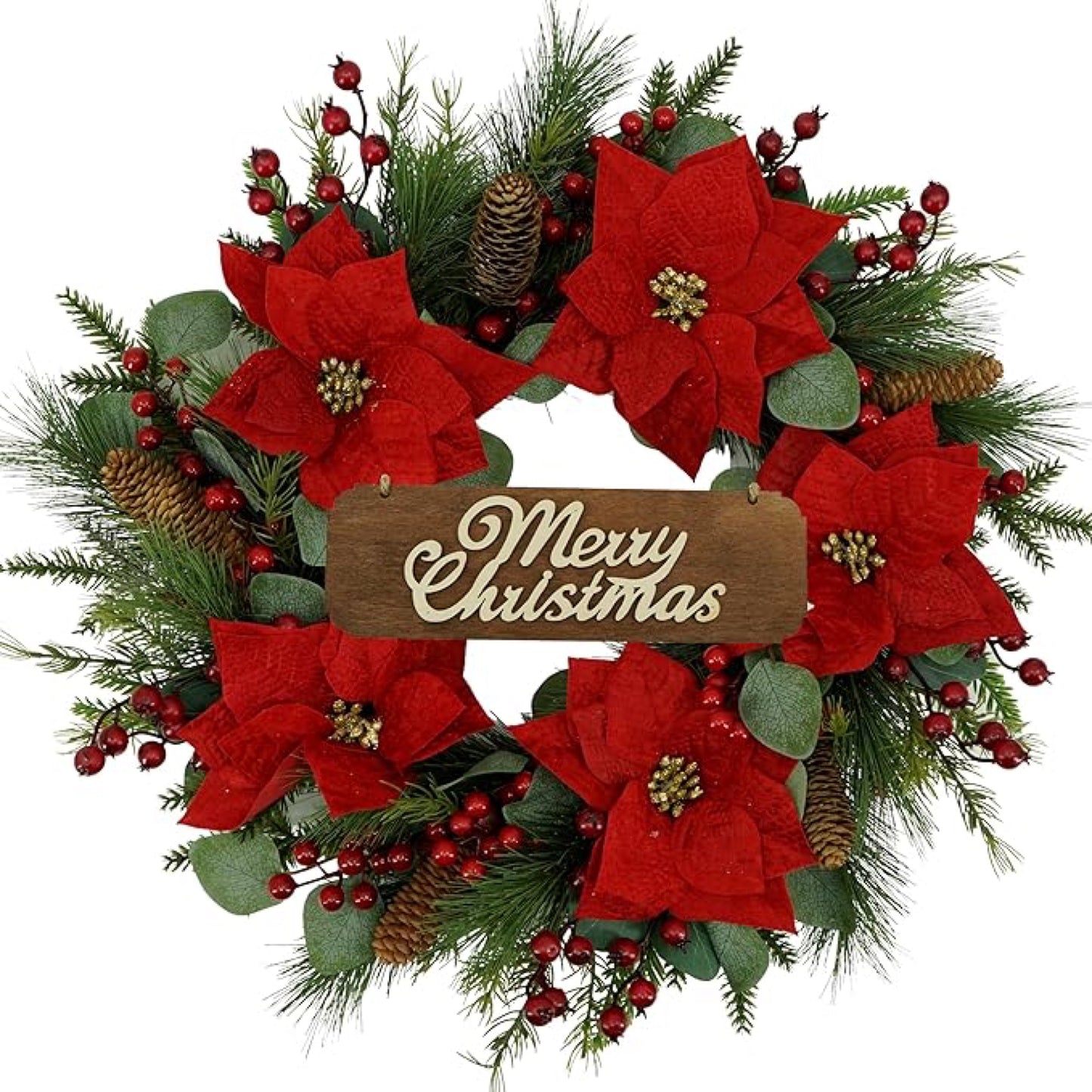 Artificial Poinsettia & Pine Christmas Wreath product
