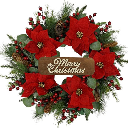 Artificial Poinsettia & Pine Christmas Wreath product