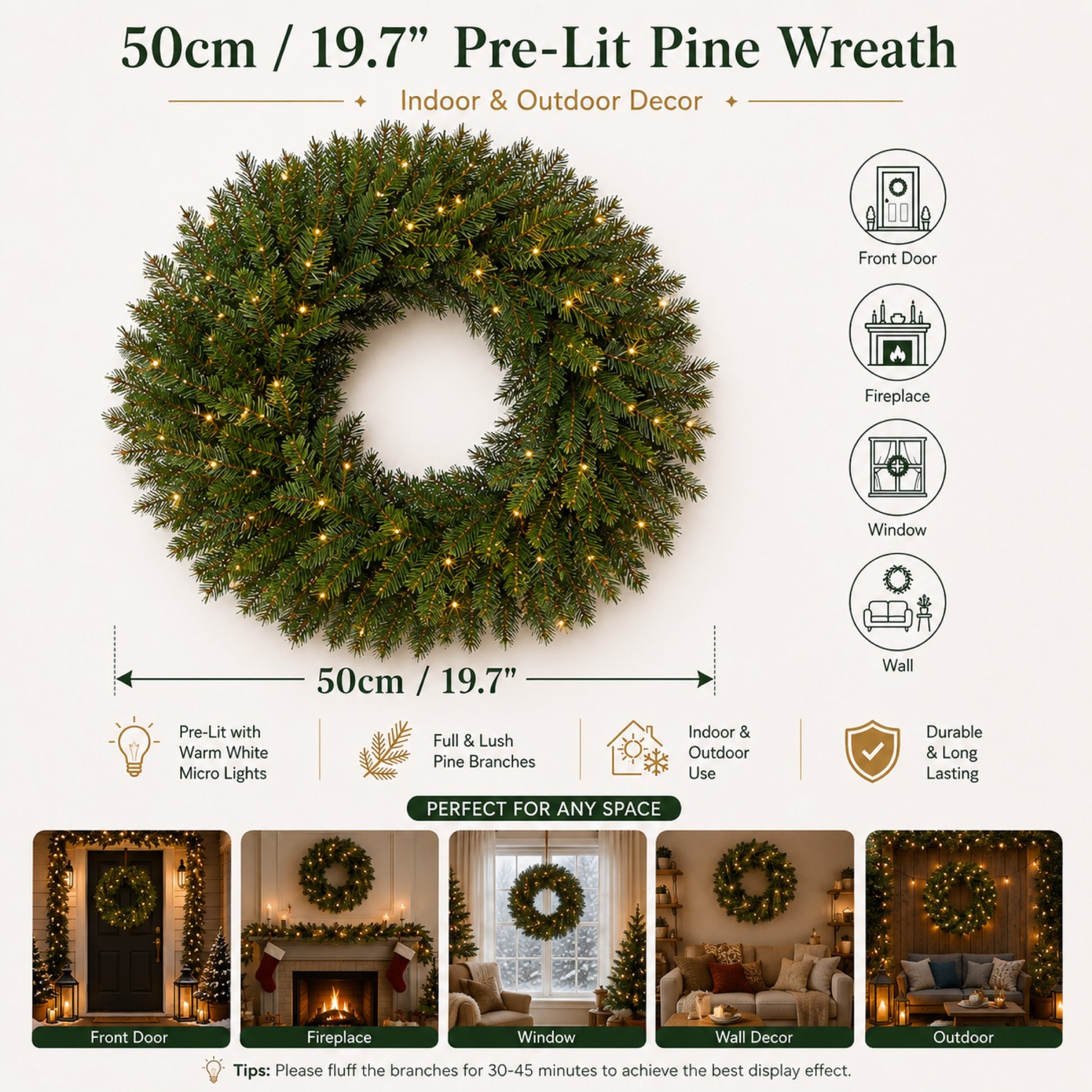 Artificial Pre-Lit Fir Christmas Wreath in use