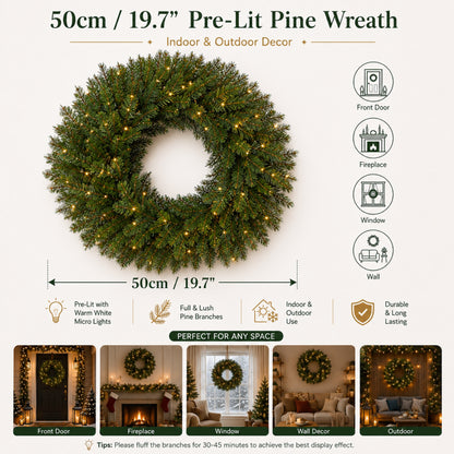 Artificial Pre-Lit Fir Christmas Wreath in use