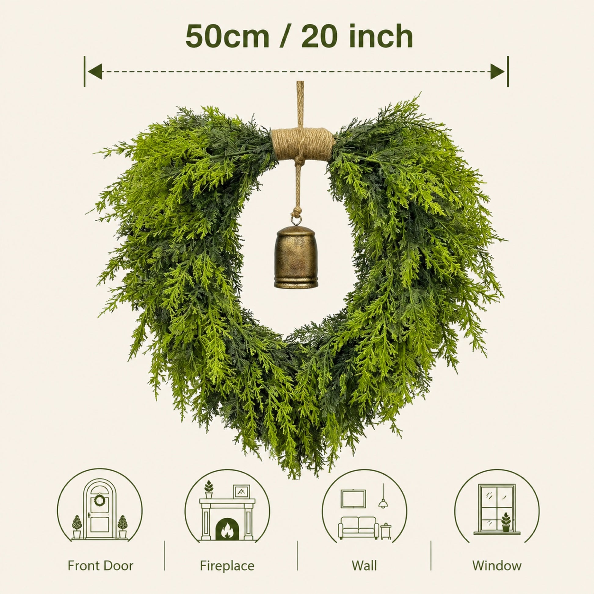 Artificial Heart-Shaped Greenery & Bell Wreath dimensions