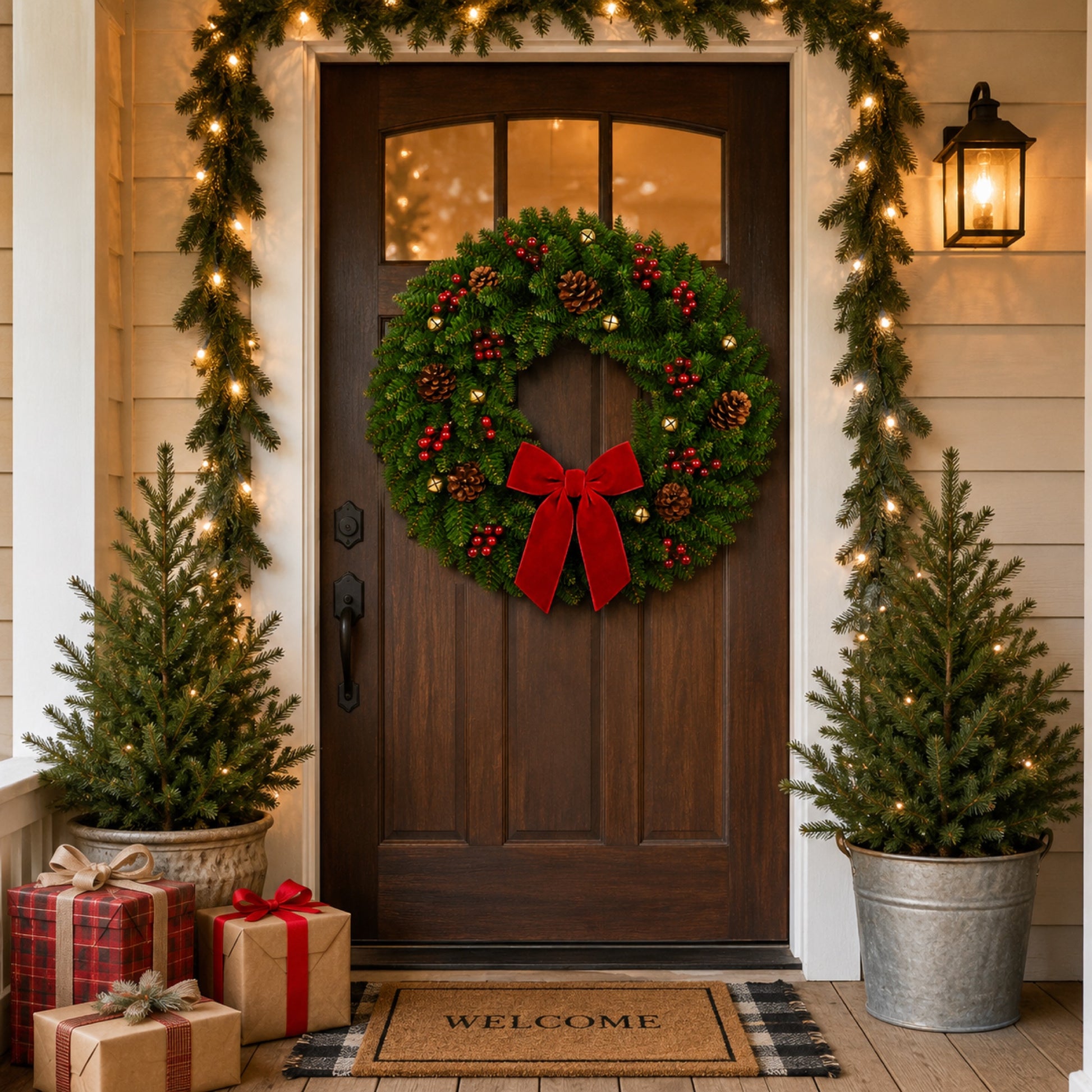 Artificial Pinecone & Red Berry Christmas Wreath in use