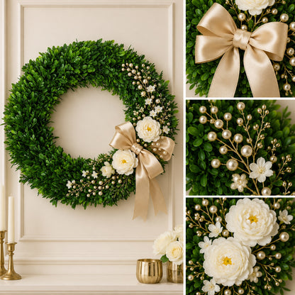 Artificial Apricot Rose Pearl Wreath — view 4