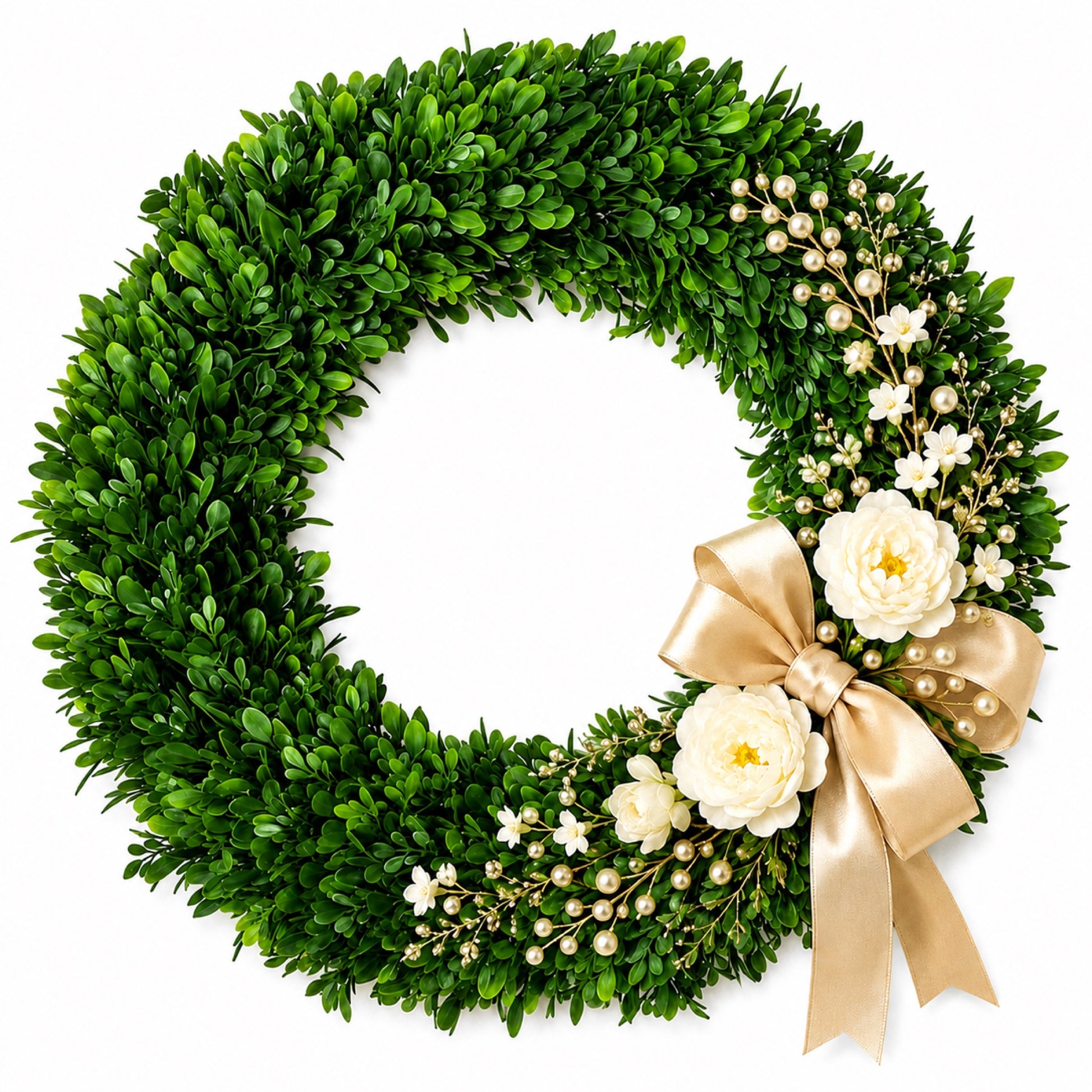 Artificial Apricot Rose Pearl Wreath — view 5