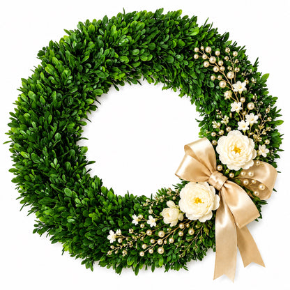 Artificial Apricot Rose Pearl Wreath — view 5