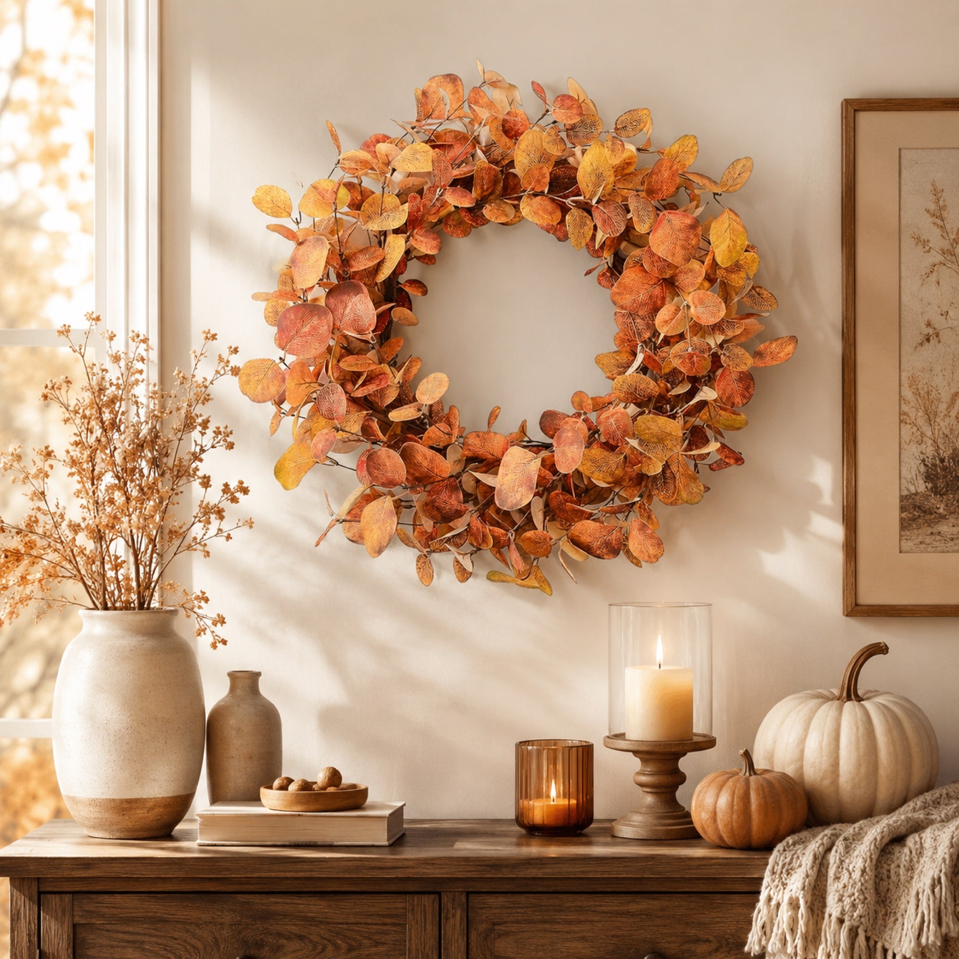 Artificial Autumn Eucalyptus Wreath — view 2