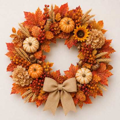 Artificial Autumn Harvest Pumpkin Wreath — view 1