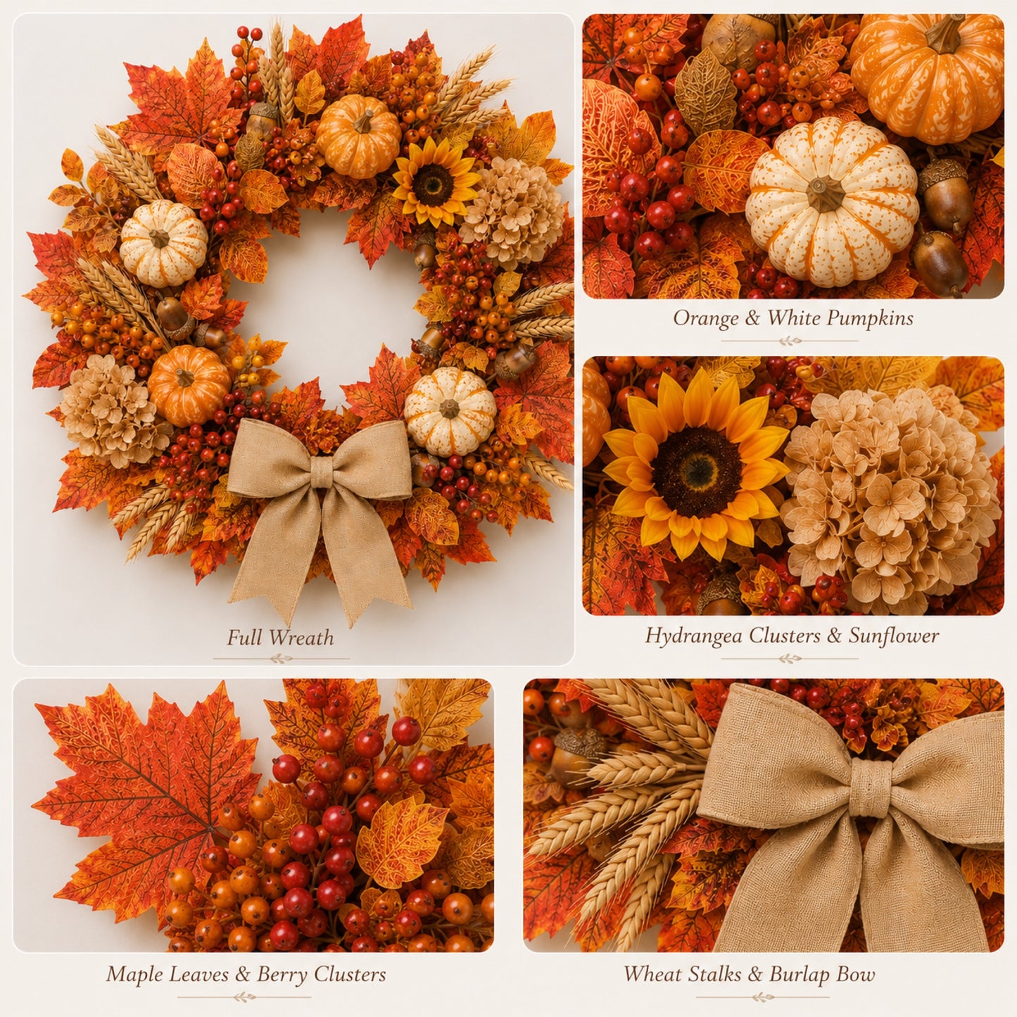 Artificial Autumn Harvest Pumpkin Wreath — view 2