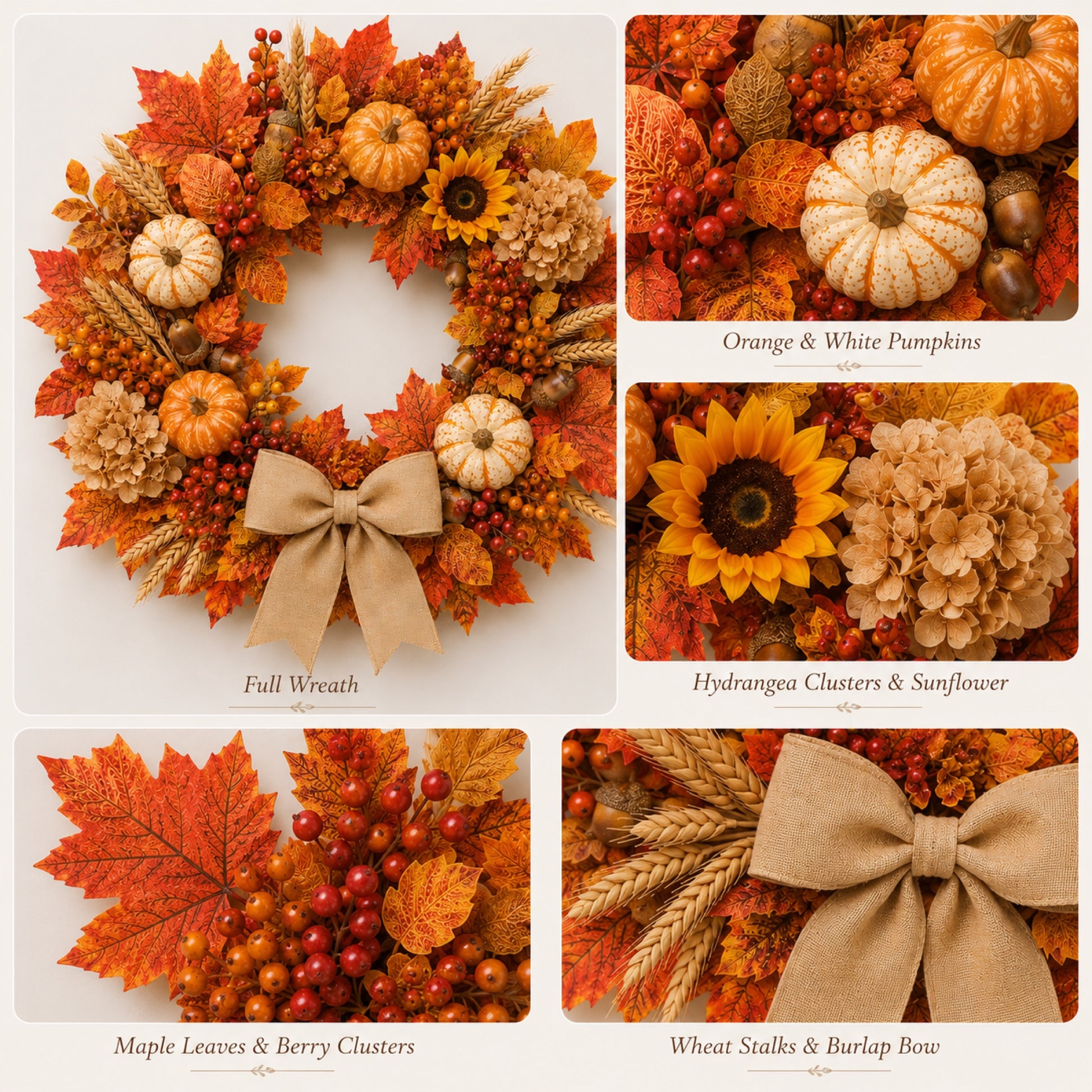 Artificial Autumn Harvest Pumpkin Wreath — view 2