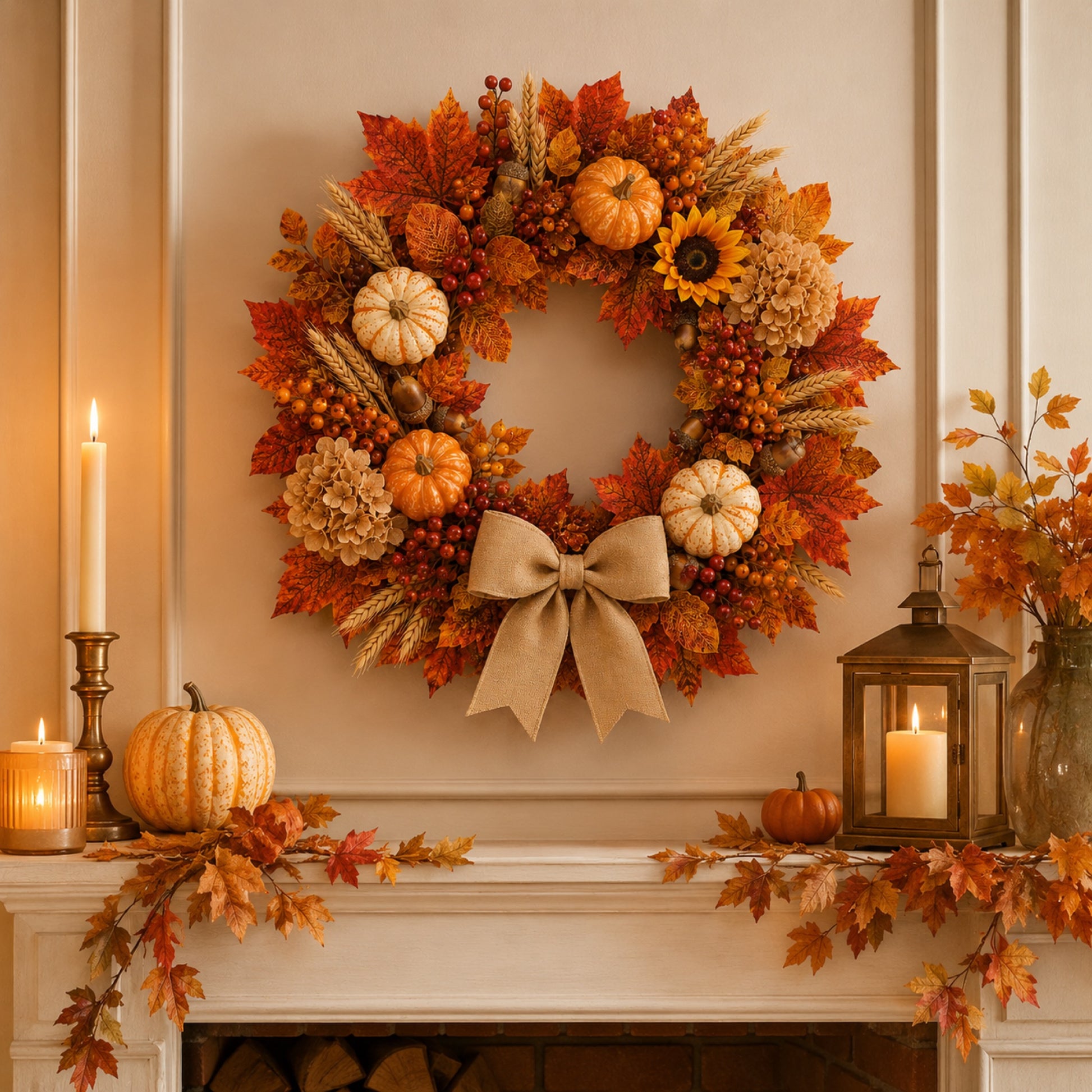 Artificial Autumn Harvest Pumpkin Wreath — view 3