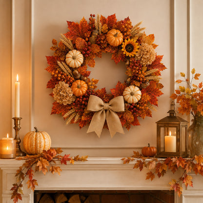 Artificial Autumn Harvest Pumpkin Wreath — view 3
