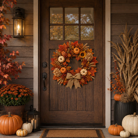 Artificial Autumn Harvest Pumpkin Wreath — view 5