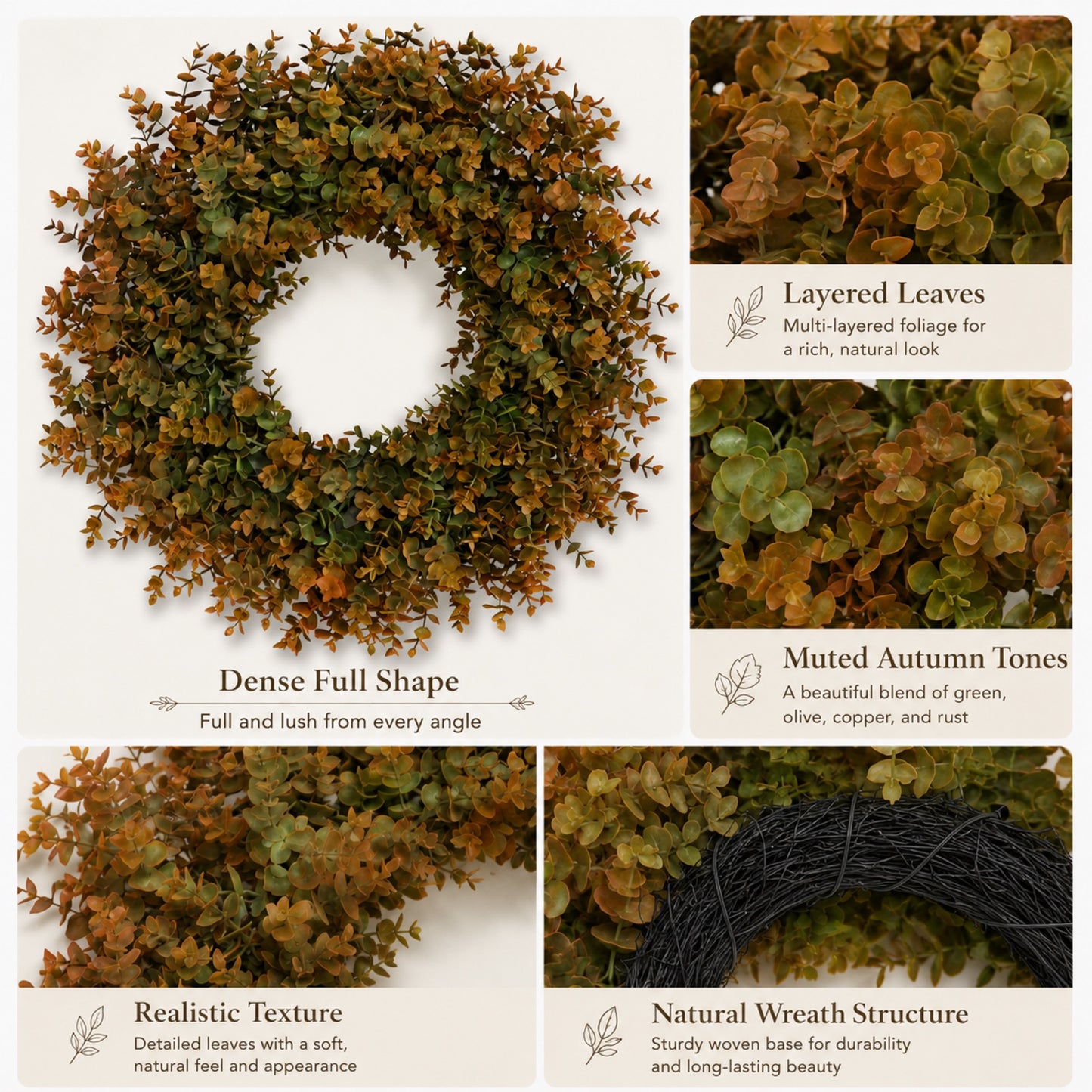 Artificial Boxwood Autumn Wreath — view 4