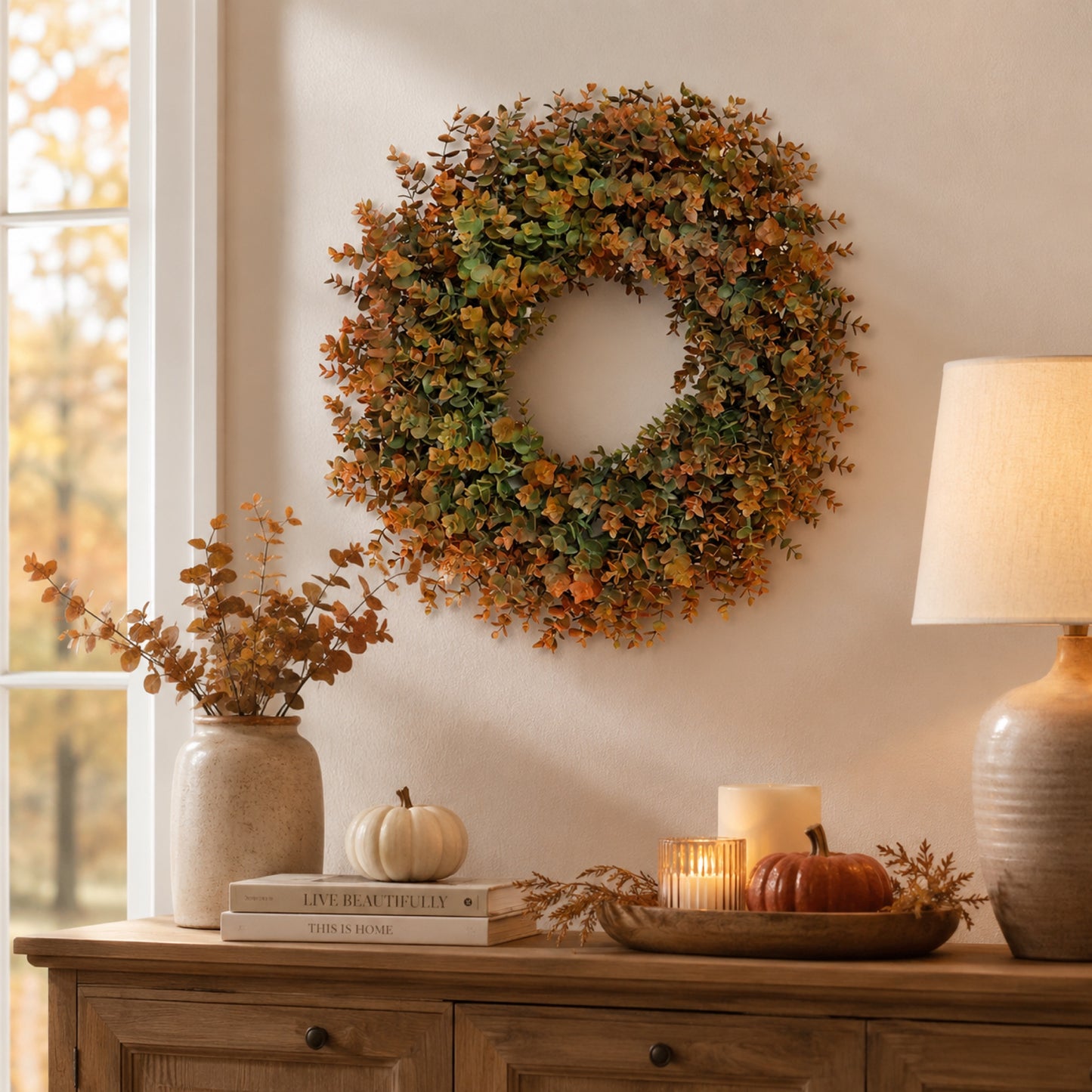 Artificial Boxwood Autumn Wreath — view 5