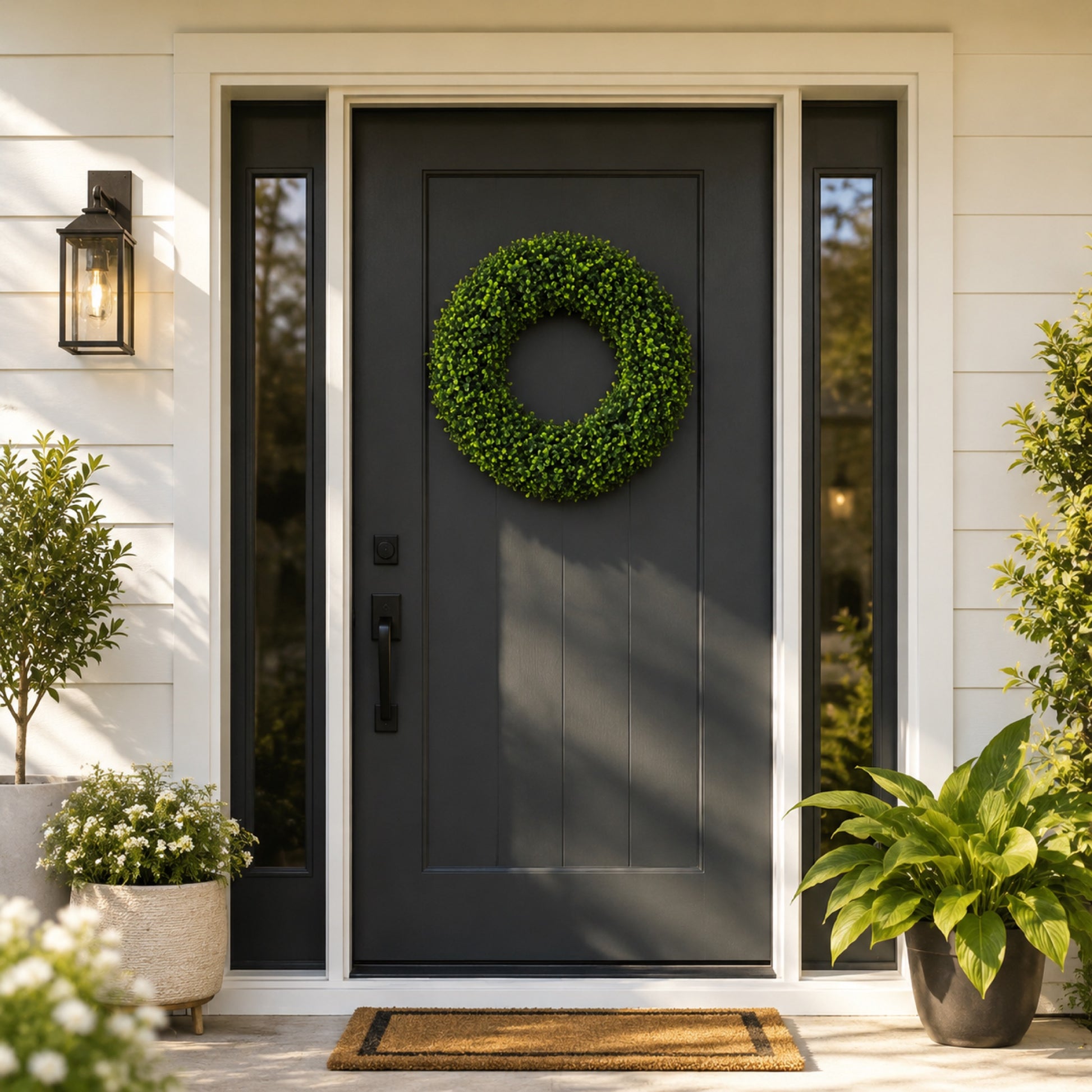 Artificial Boxwood Eucalyptus Wreath — view 2