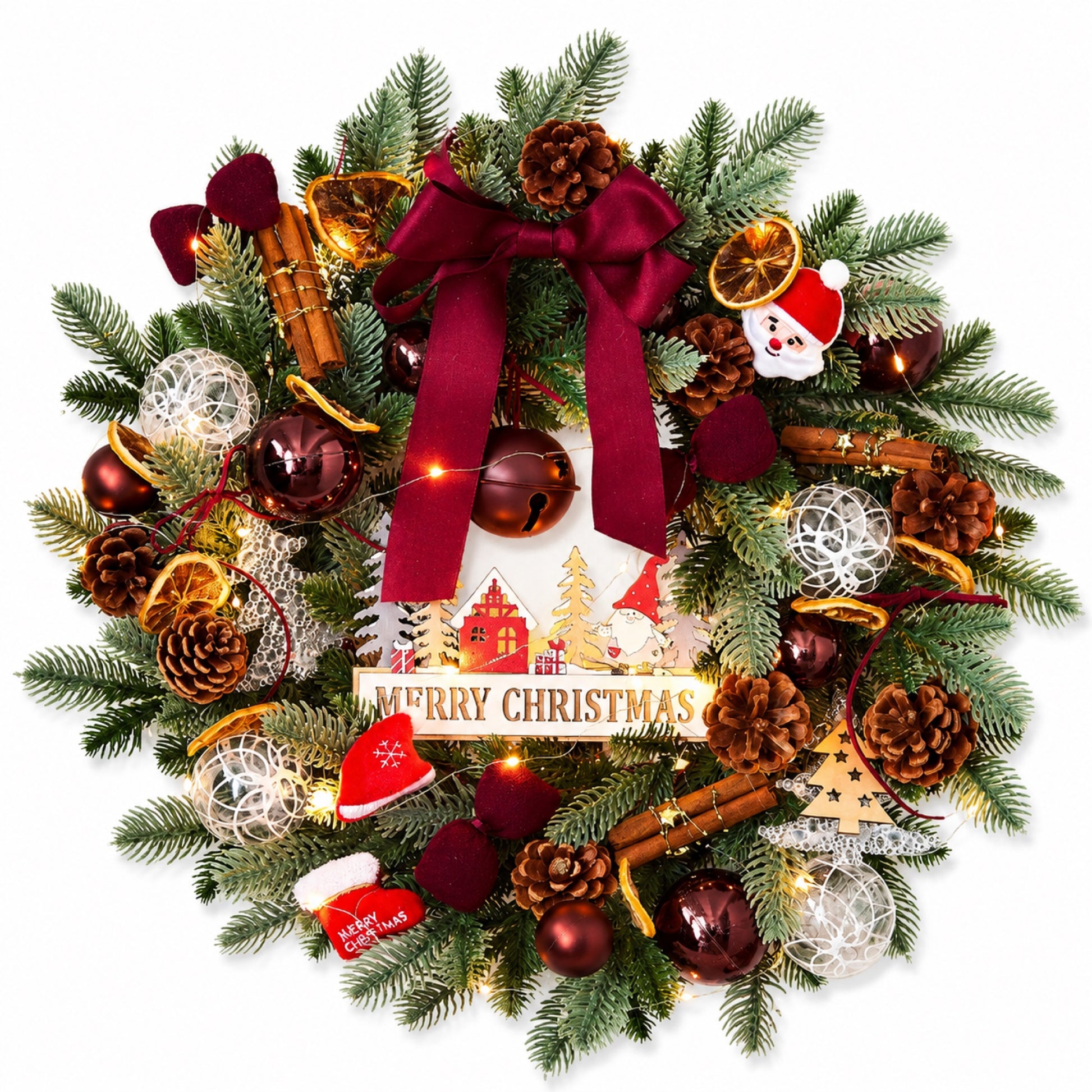 Artificial Burgundy Bell Cinnamon Christmas Wreath — view 2