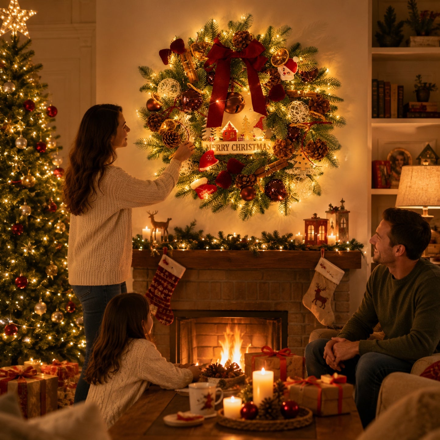 Artificial Burgundy Bell Cinnamon Christmas Wreath — view 3