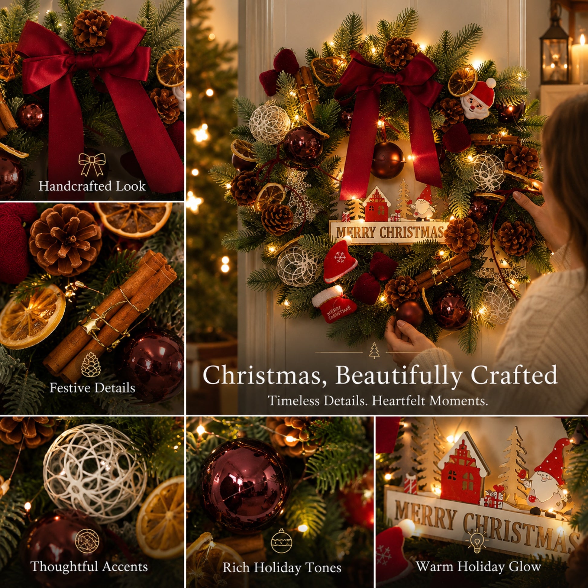 Artificial Burgundy Bell Cinnamon Christmas Wreath — view 5