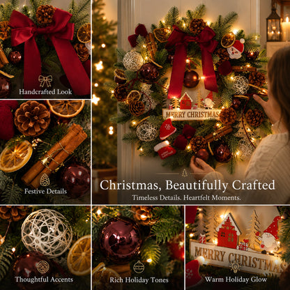 Artificial Burgundy Bell Cinnamon Christmas Wreath — view 5