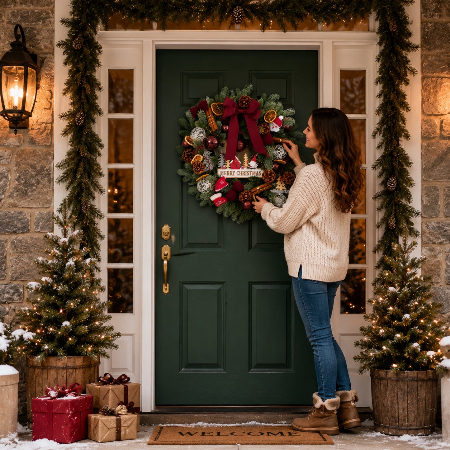Artificial Burgundy Bell Cinnamon Christmas Wreath — view 6