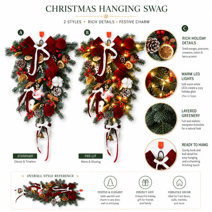 Artificial Burgundy Hanging Christmas Swag — view 3