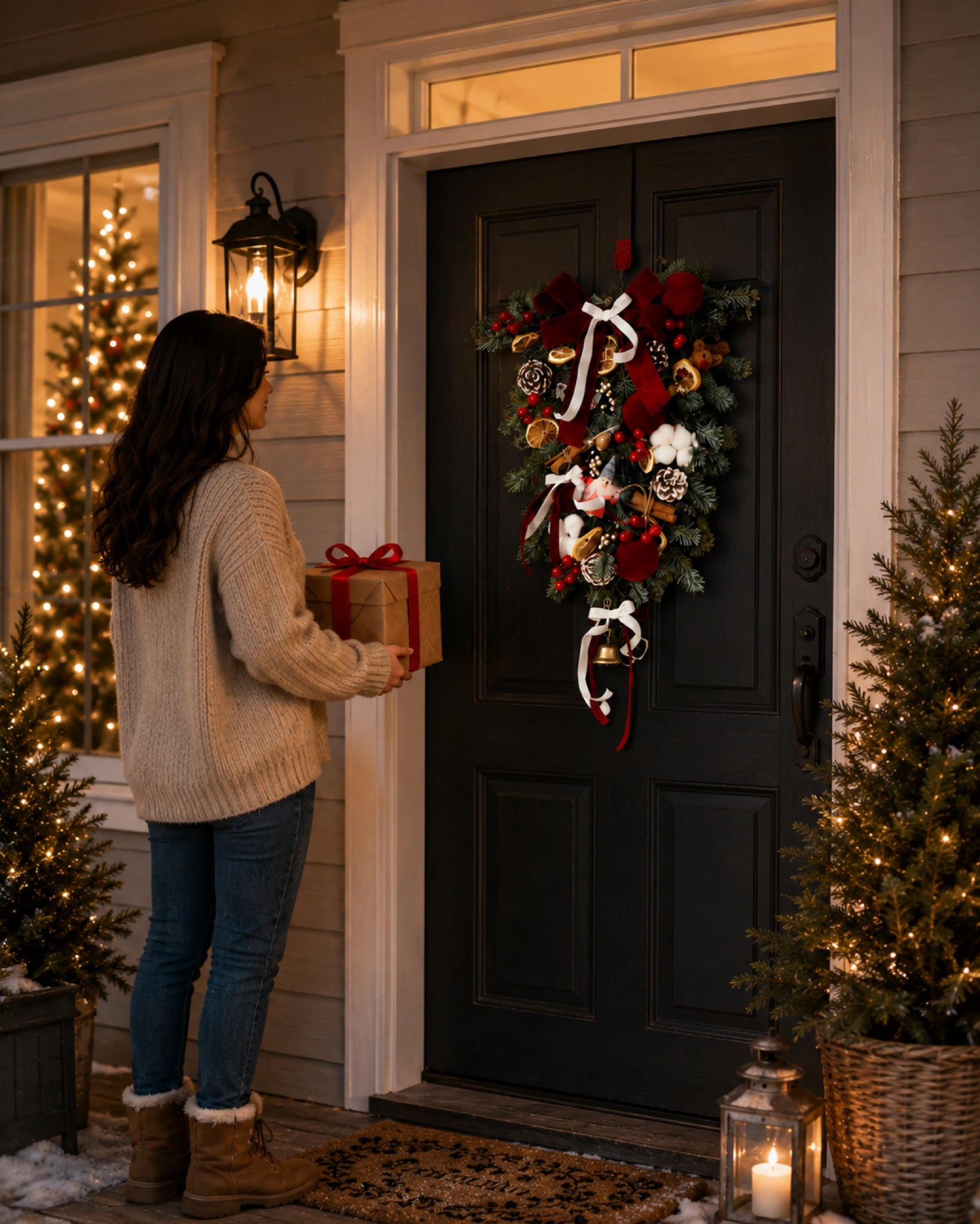 Artificial Burgundy Hanging Christmas Swag — view 5