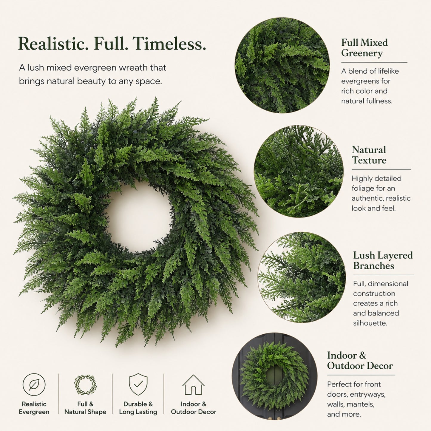 Artificial Cedar Cypress Christmas Wreath — view 2