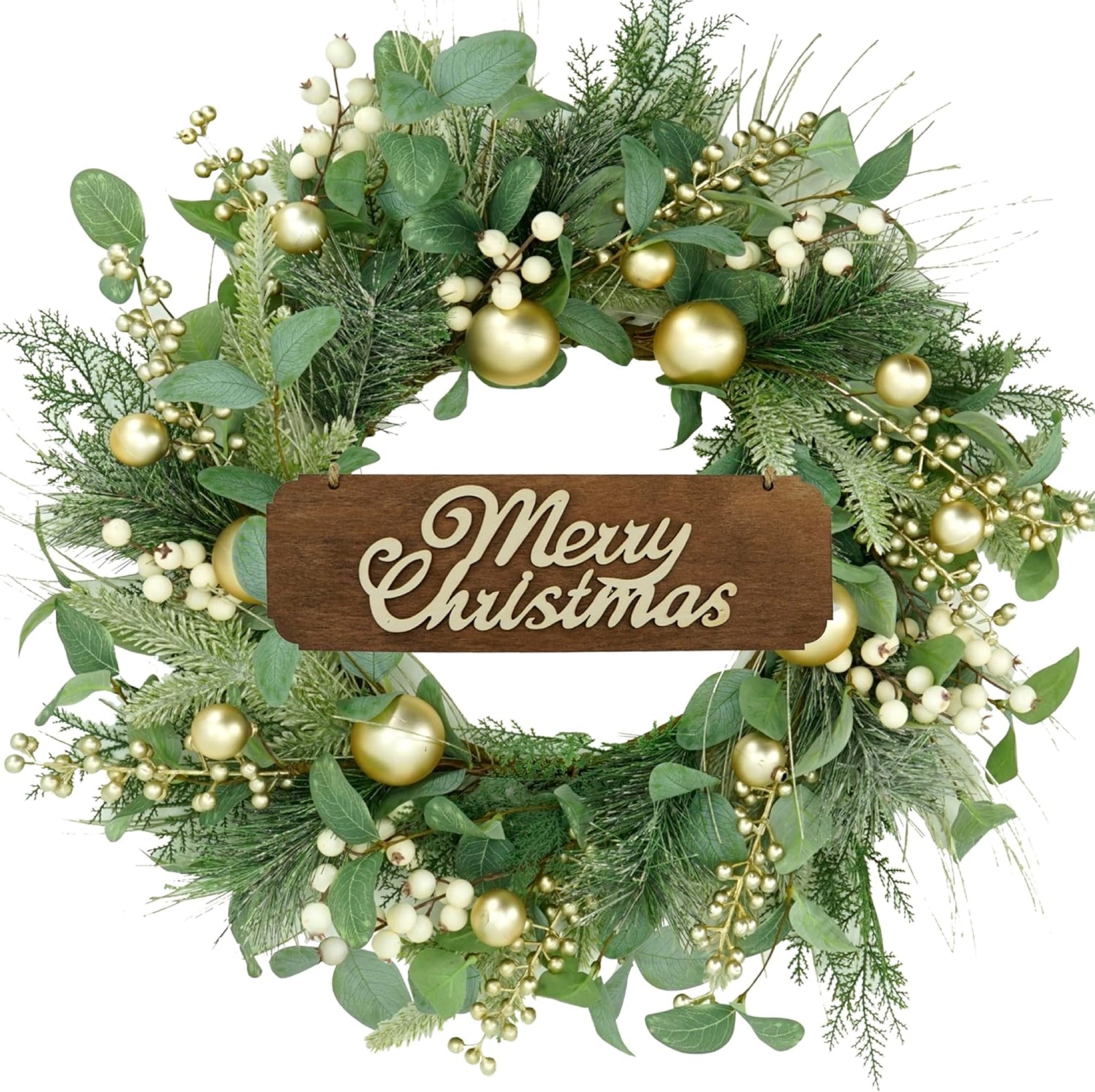 Artificial Champagne Gold Ornament Christmas Wreath — view 1