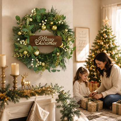 Artificial Champagne Gold Ornament Christmas Wreath — view 2