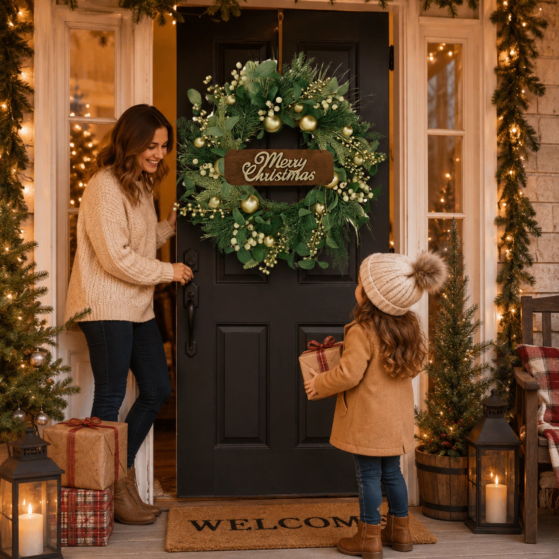 Artificial Champagne Gold Ornament Christmas Wreath — view 3
