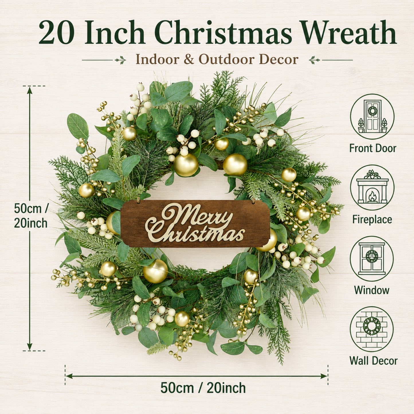 Artificial Champagne Gold Ornament Christmas Wreath — view 4