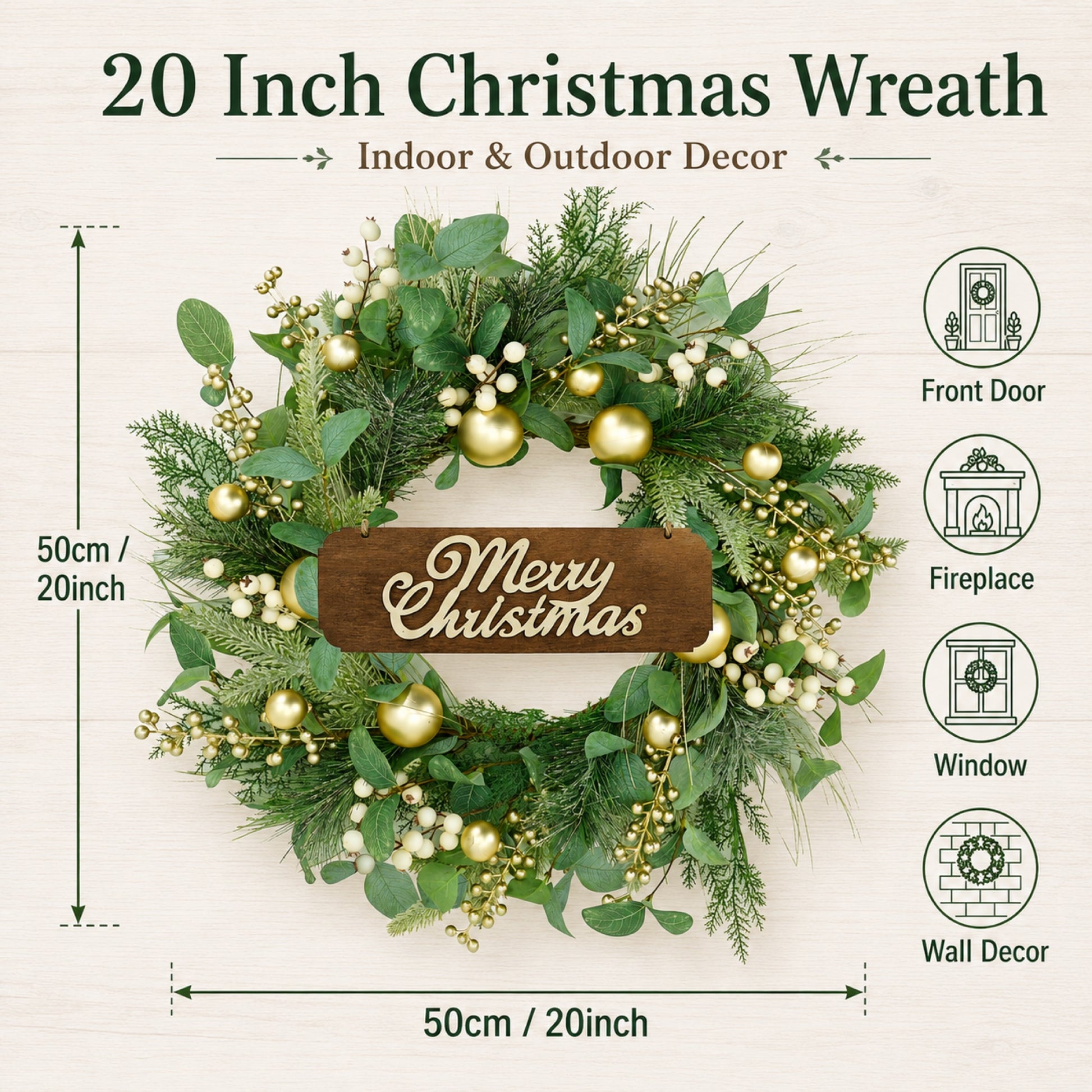 Artificial Champagne Gold Ornament Christmas Wreath — view 4