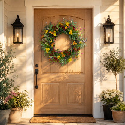 Artificial Daisy Front Door Wreath — view 1
