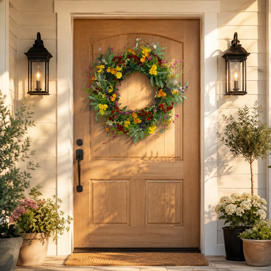 Artificial Daisy Front Door Wreath — view 1