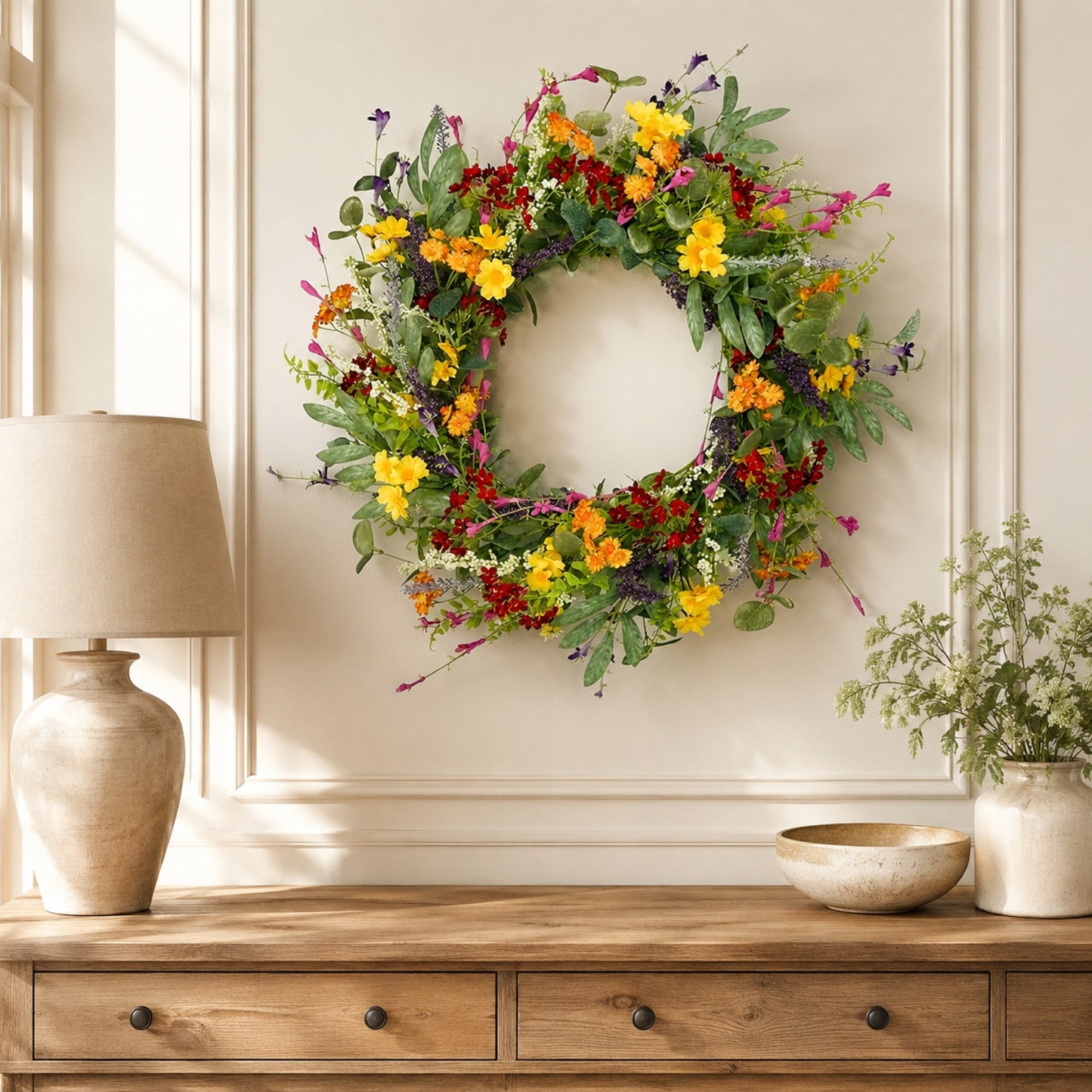Artificial Daisy Front Door Wreath — view 2