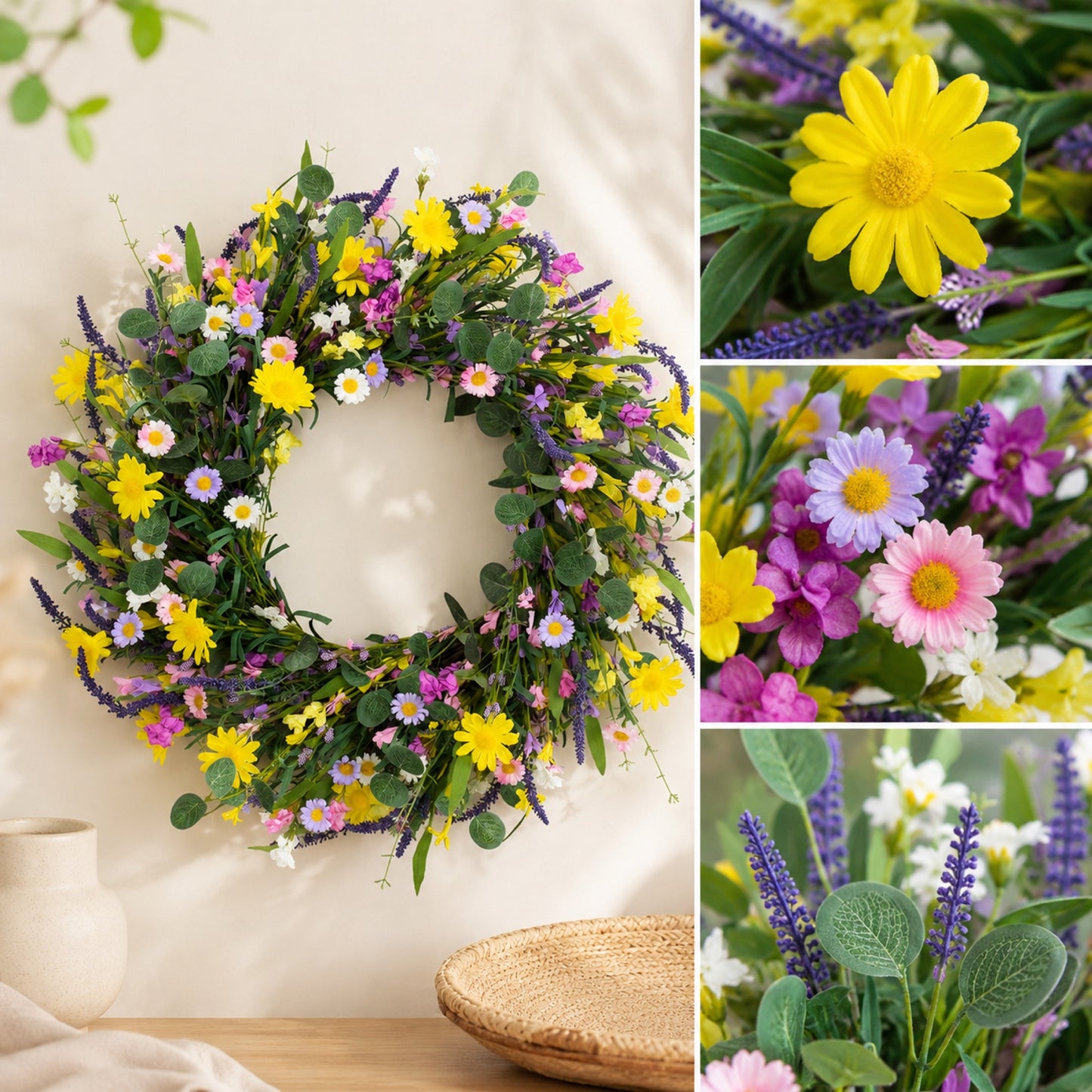 Artificial Daisy Greenery Wreath — view 3