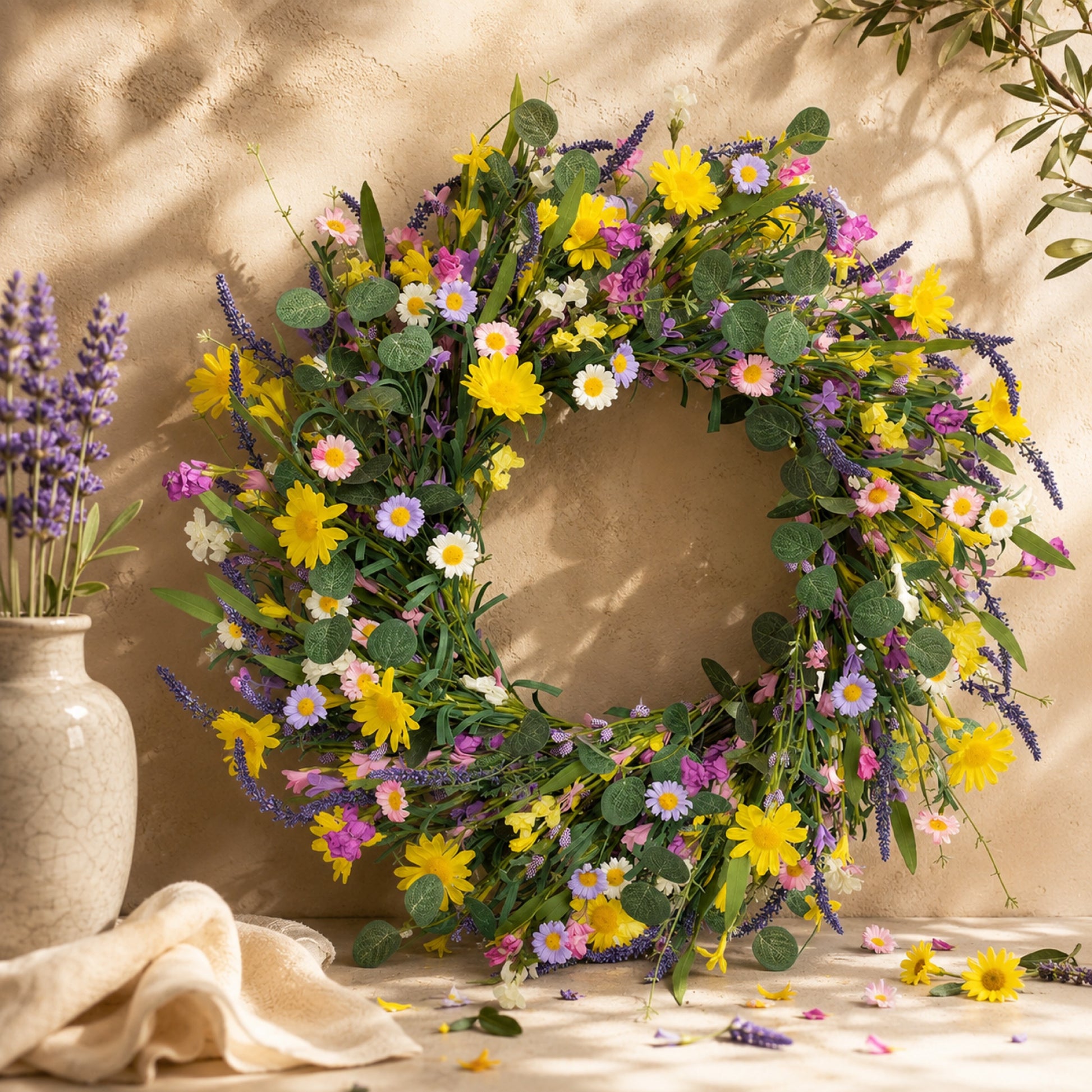 Artificial Daisy Greenery Wreath — view 5