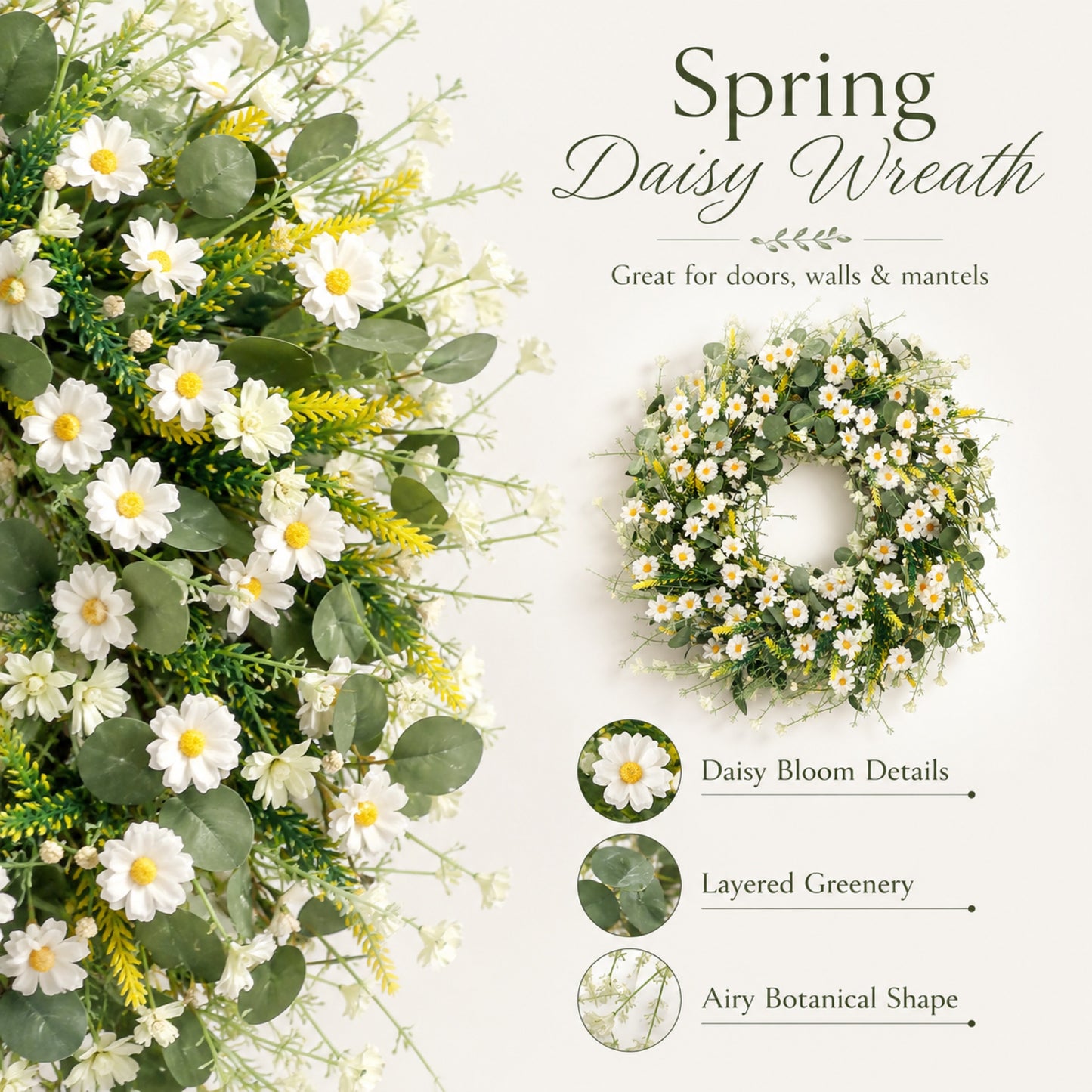 Artificial Daisy Wreath — view 4