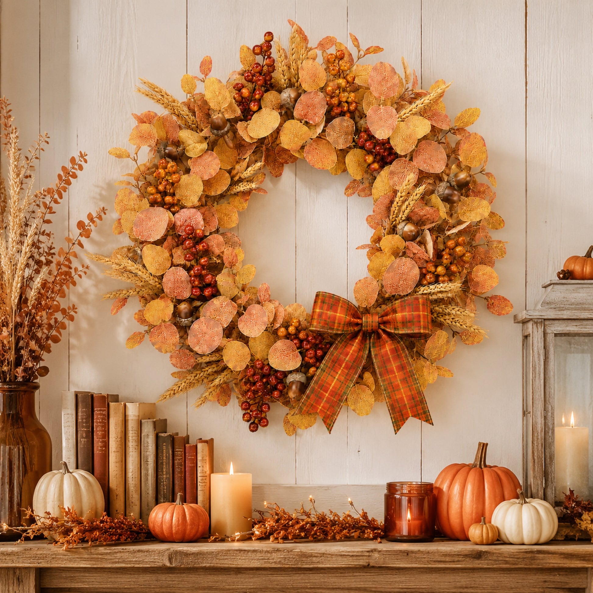 Artificial Eucalyptus Hazelnut Fall Wreath — view 3