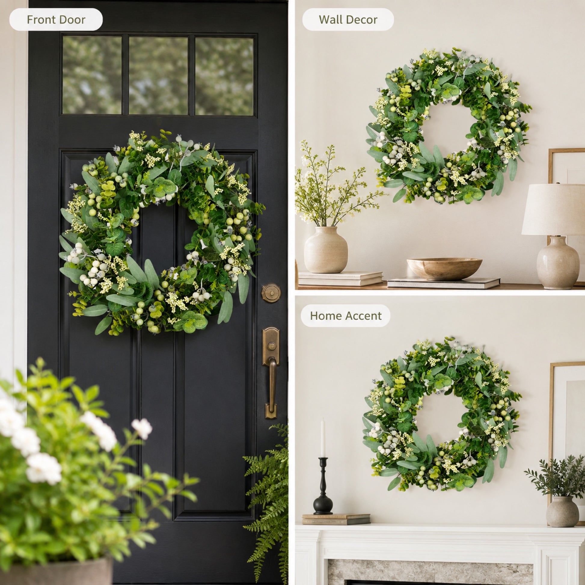 Artificial Eucalyptus Olive Berry Wreath — view 3