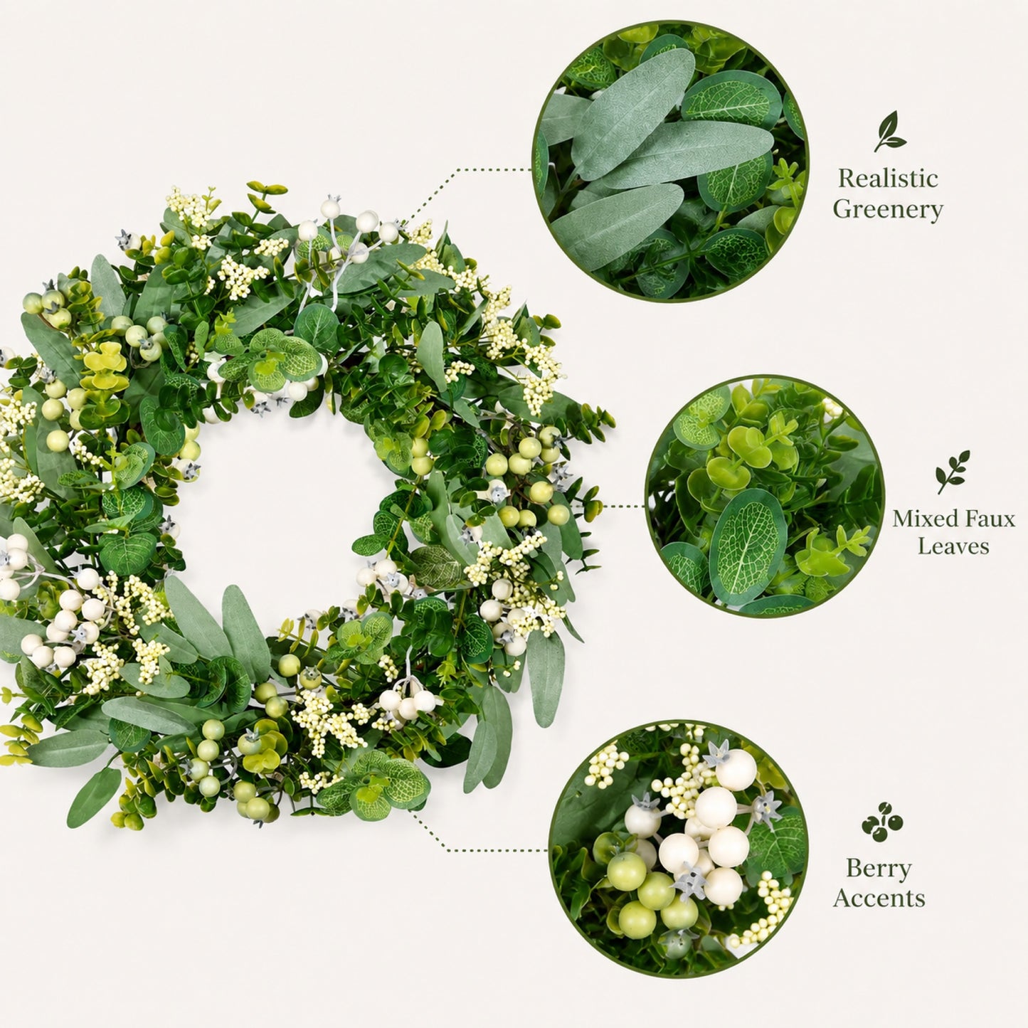 Artificial Eucalyptus Olive Berry Wreath — view 4