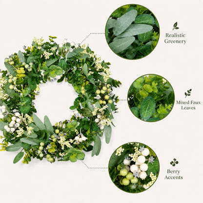 Artificial Eucalyptus Olive Berry Wreath — view 4